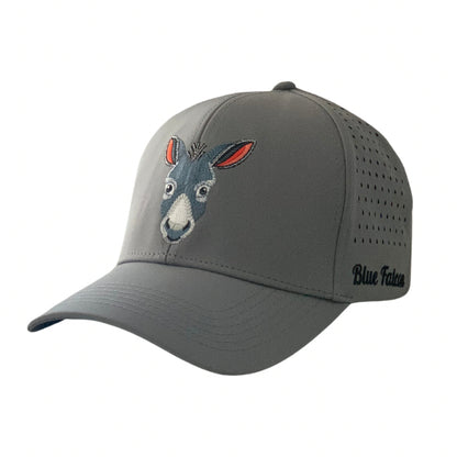 Picture of a gray at with a donkey on the front