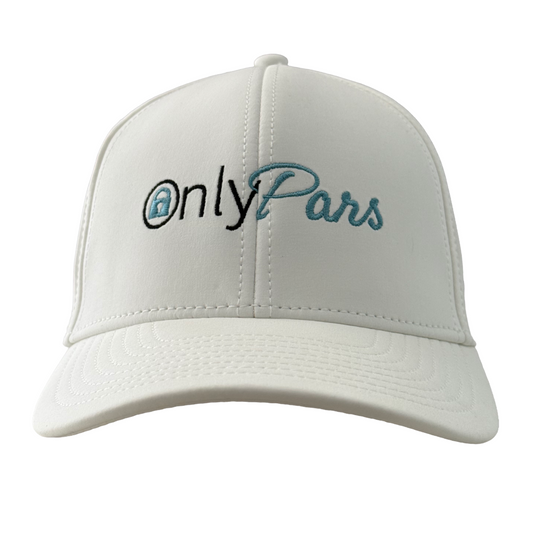 White cap with 'onlyPars' logo on a white background