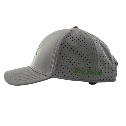 Gray cap with 'Blue Falcon' branding on a white background