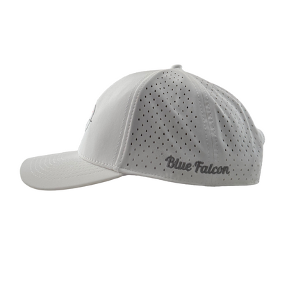 Gray cap with 'Blue Falcon' branding on a white background