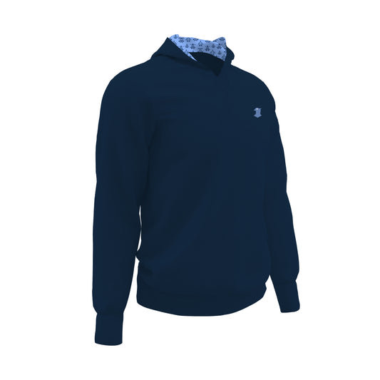 Product picture of blue performance hoodie.